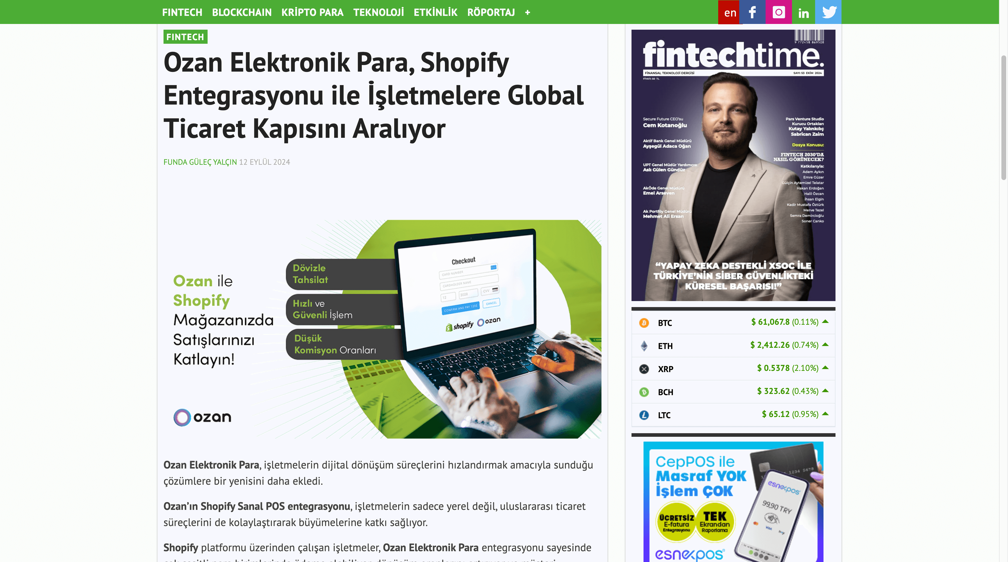 Ozan Elektronik Para Shopify Entegrasyonu - Fintech Time